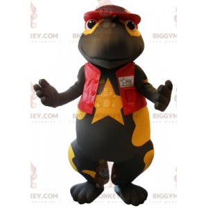 BIGGYMONKEY™ Schwarz-gelbes Riesensalamander-Maskottchen-Kostüm
