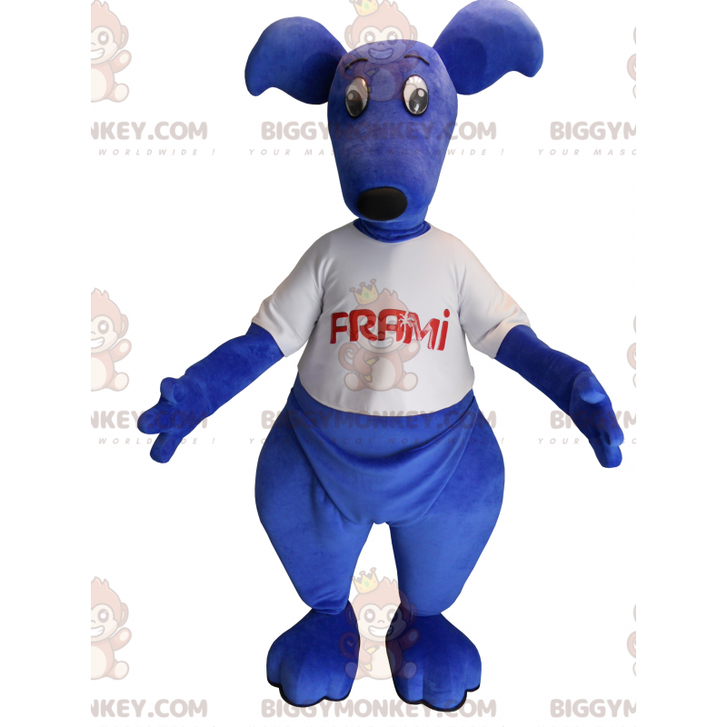 Costume da mascotte canguro blu BIGGYMONKEY™ con t-shirt. Costume da mascotte canguro blu BIGGYMONKEY™ con t-shirt.