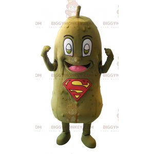 Groene augurk BIGGYMONKEY™ mascottekostuum met SuperMan-logo op