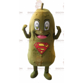 Grön pickle BIGGYMONKEY™ maskotdräkt med SuperMan-logotyp på magen - Grönsaksmaskot - BIGGYMONKEY_07973 - BiggyMonkey.com