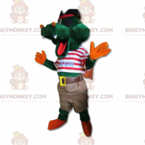 BIGGYMONKEY™ Mascot Costume Green Crocodile In Pirate Outfit -