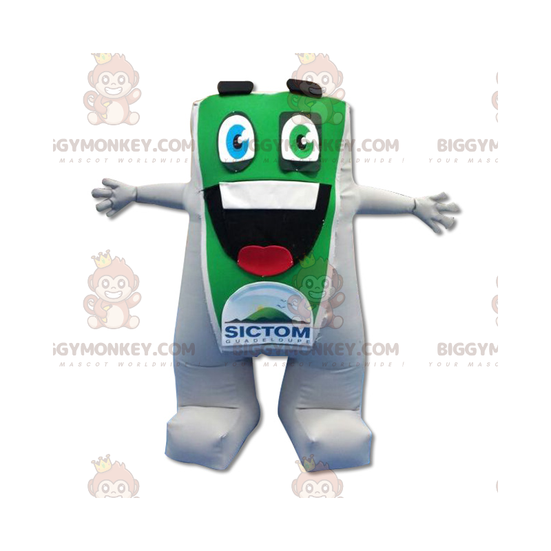 BIGGYMONKEY™ Big Mouth Green and White Snowman Mascot Costume – BIGGYMONKEY™ Big Mouth Green and White Snowman Mascot Costume –