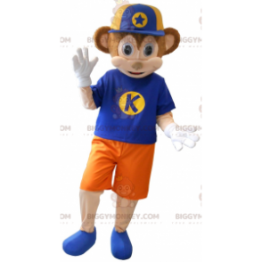 Bruine en roze aap BIGGYMONKEY™ mascottekostuum gekleed in