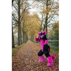 Κοστούμι μασκότ ροζ και μαύρης γάτας BIGGYMONKEY™ -