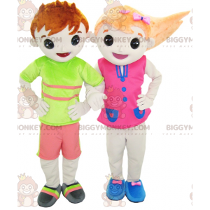 2 BIGGYMONKEY™s mascots: a boy and a girl in colorful outfits -