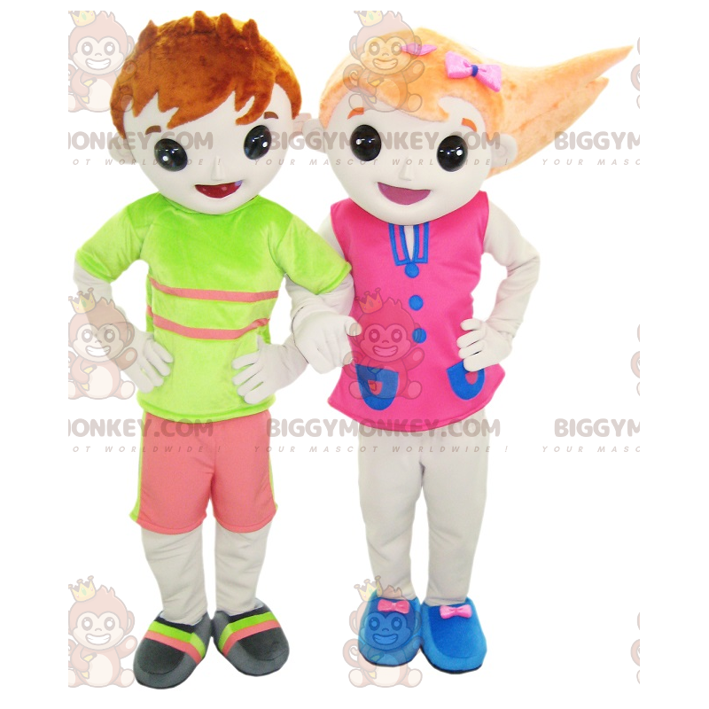 2 Maskottchen von BIGGYMONKEY™: ein Junge und ein Mädchen in 2 Maskottchen von BIGGYMONKEY™: ein Junge und ein Mädchen in