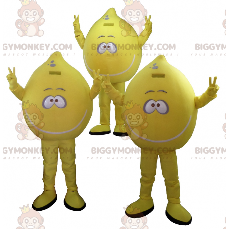 3 mascottes BIGGYMONKEY™ de citrons jaunes géants. Lot de 3