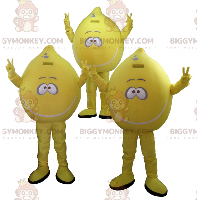 3 BIGGYMONKEY™s gigantiske sitronmaskoter. Sett med 3 maskot BIGGYMONKEY™s - Frukt maskot - BIGGYMONKEY_07993 - BiggyMonkey.com