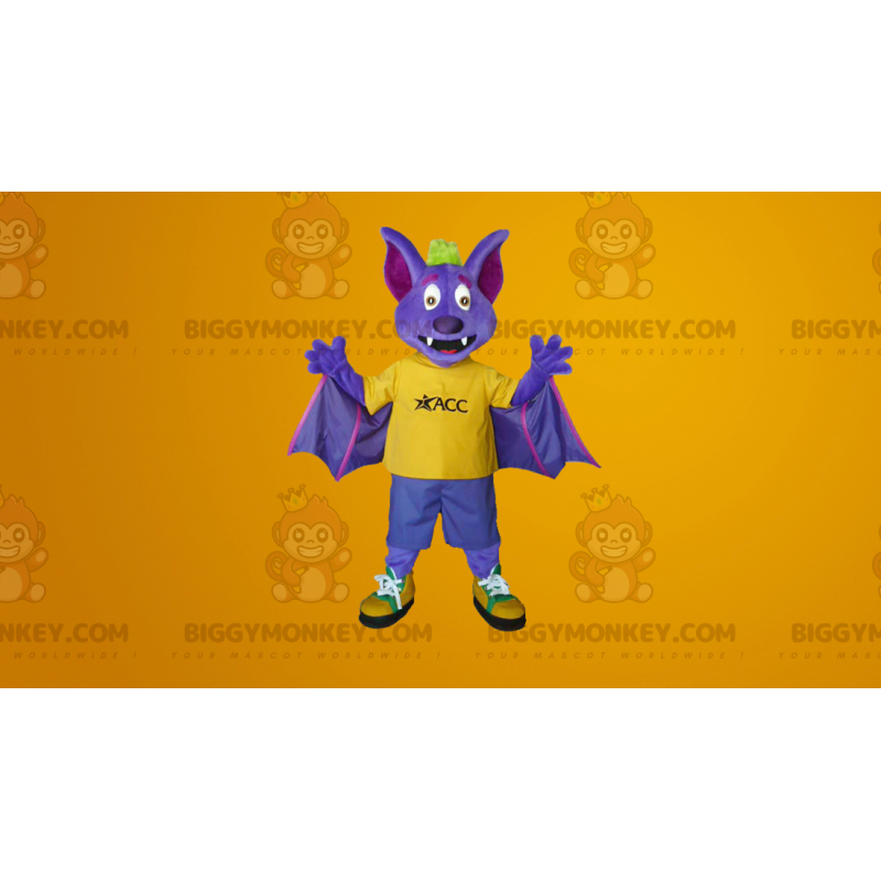 Fioletowo-żółty kostium maskotki nietoperza BIGGYMONKEY™ - Fioletowo-żółty kostium maskotki nietoperza BIGGYMONKEY™ -