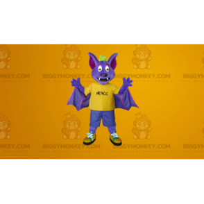 Disfraz de mascota murciélago morado y amarillo BIGGYMONKEY™ -