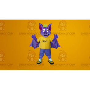 Lila und gelbe Fledermaus BIGGYMONKEY™ Maskottchen-Kostüm -
