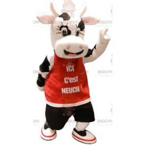Kostým maskota bílé a černé krávy BIGGYMONKEY™ s červenou