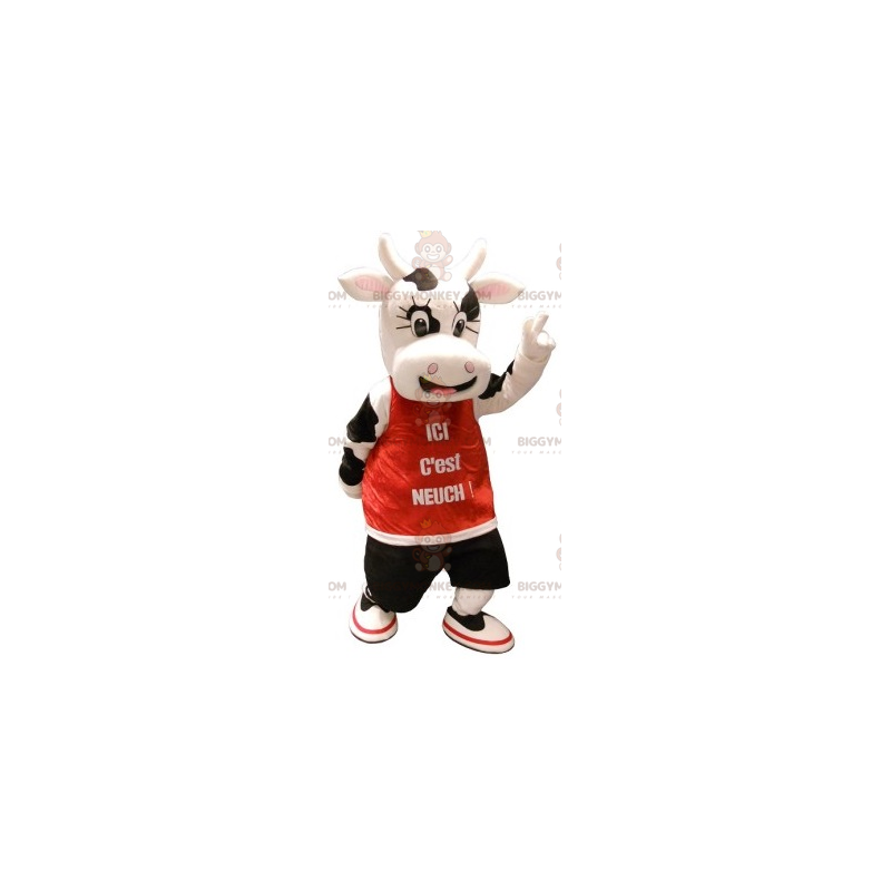 Kostium maskotka biało-czarna krowa BIGGYMONKEY™ z czerwonym Kostium maskotka biało-czarna krowa BIGGYMONKEY™ z czerwonym