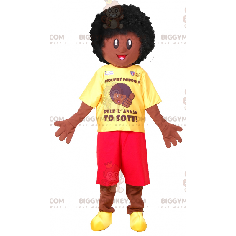 Afro Boy BIGGYMONKEY™ Maskottchenkostüm. Afrikanisches Afro Boy BIGGYMONKEY™ Maskottchenkostüm. Afrikanisches