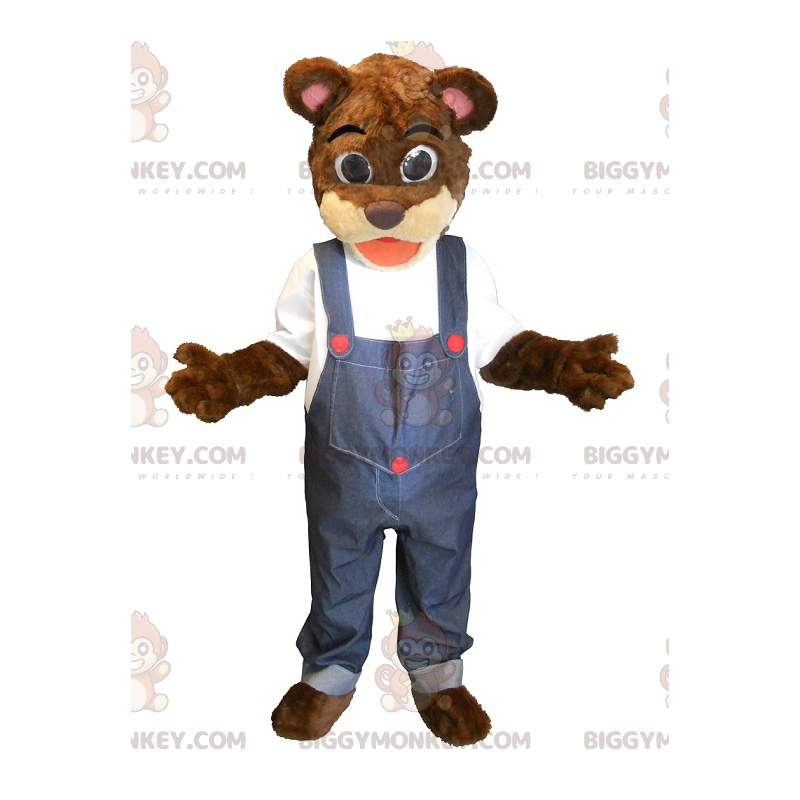 BIGGYMONKEY™ maskotkostume Brun og beige bamse i overalls - BIGGYMONKEY™ maskotkostume Brun og beige bamse i overalls -
