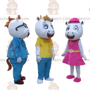 3 mascottes BIGGYMONKEY™ de vaches. Costumes de vaches. Costume