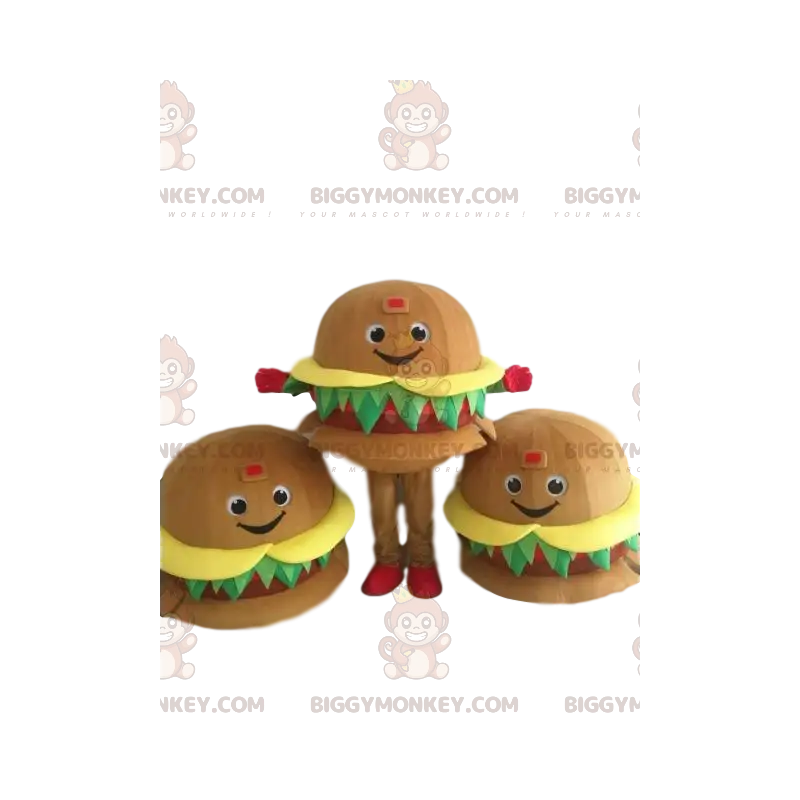 Jätte, leende, aptitretande hamburgare BIGGYMONKEY™ maskotdräkt Jätte, leende, aptitretande hamburgare BIGGYMONKEY™ maskotdräkt
