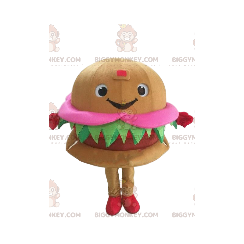 Costume de mascotte BIGGYMONKEY™ de hamburger souriant et Costume de mascotte BIGGYMONKEY™ de hamburger souriant et