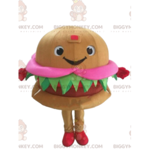 Leende aptitretande hamburgare BIGGYMONKEY™ maskotdräkt.