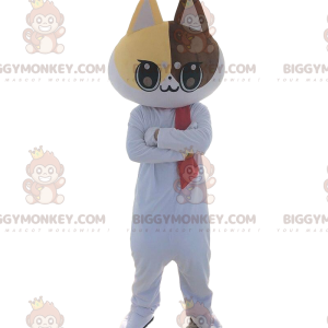 Vit katt BIGGYMONKEY™ maskotdräkt. Vit kattdräkt. katt cosplay