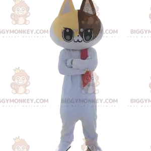 Vit katt BIGGYMONKEY™ maskotdräkt. Vit kattdräkt. katt cosplay