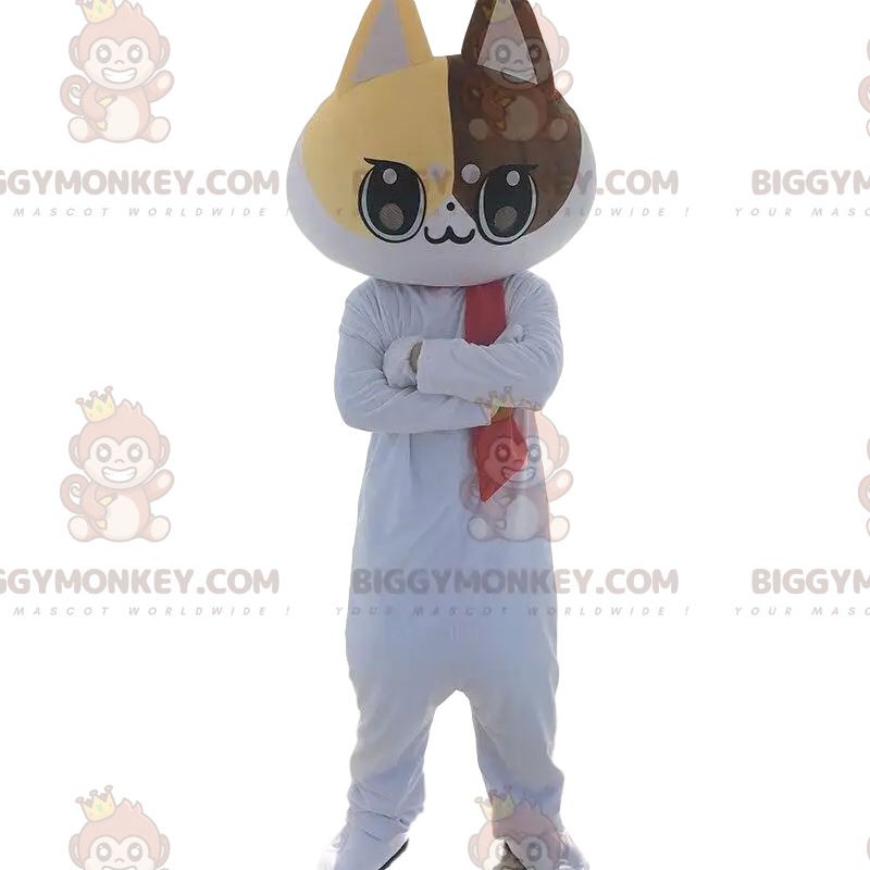 Vit katt BIGGYMONKEY™ maskotdräkt. Vit kattdräkt. katt cosplay