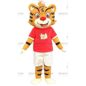 Orange och svart tigermaskot. Orange tigerdräkt. cosplay tiger