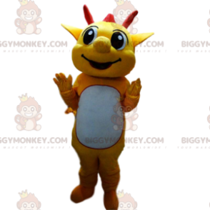Fato de mascote BIGGYMONKEY™ Fato de dragão amarelo e vermelho.