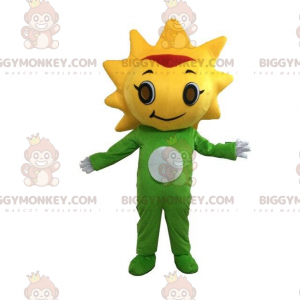 BIGGYMONKEY™ mascot costume yellow and green sun costume.