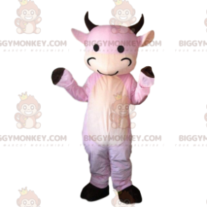 Kostým maskota BIGGYMONKEY™ v převleku růžové krávy. kravský