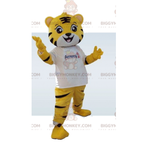 Yellow Tiger BIGGYMONKEY™ Mascot Costume. Tiger costume. tiger