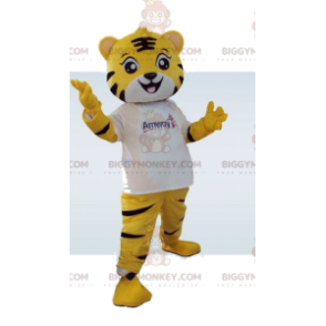 Κίτρινη στολή μασκότ BIGGYMONKEY™ Tiger. Στολή τίγρης. στολή