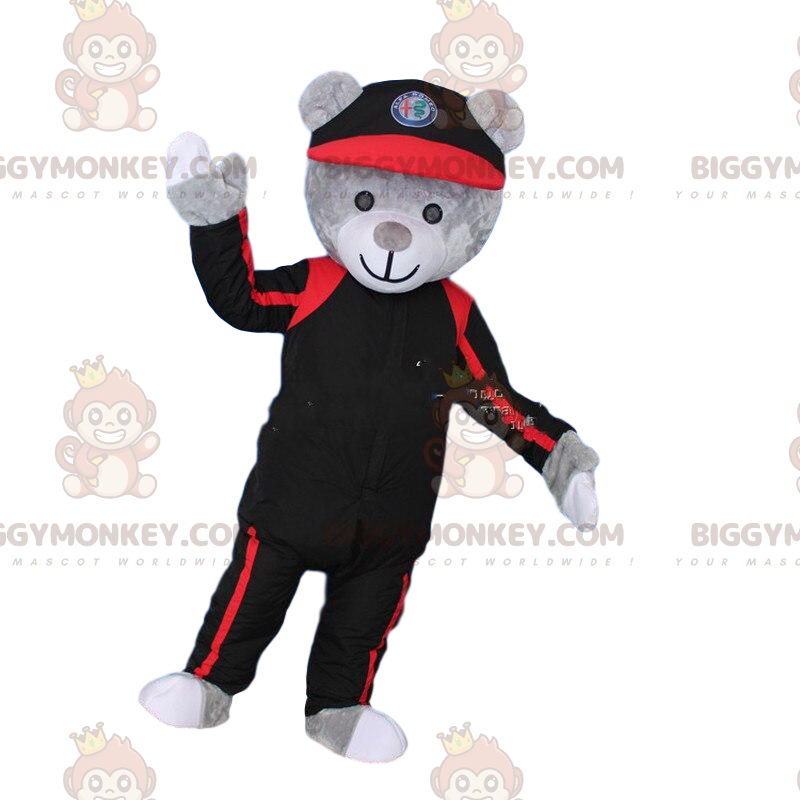 Fato de mascote BIGGYMONKEY™ Fato de ursinho cinzento em preto Fato de mascote BIGGYMONKEY™ Fato de ursinho cinzento em preto