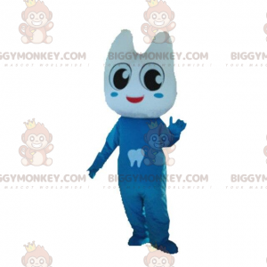 Traje de mascote de dente gigante BIGGYMONKEY™ vestido de azul.