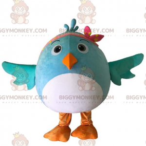 BIGGYMONKEY™ mascot costume white and blue bird costume, round