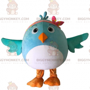 Traje de mascote BIGGYMONKEY™ traje de pássaro branco e azul