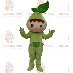 BIGGYMONKEY™ mascottekostuum groen blad verkleedkostuum. Groen