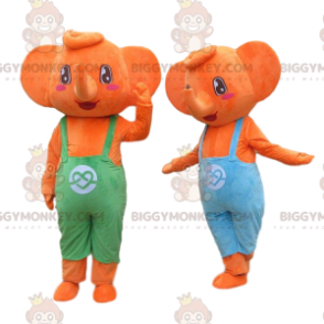 2 BIGGYMONKEY™s maskot oransje elefanter i kjeledress. Elefantkostymer - Elefantmasker - BIGGYMONKEY_08093 - BiggyMonkey.com