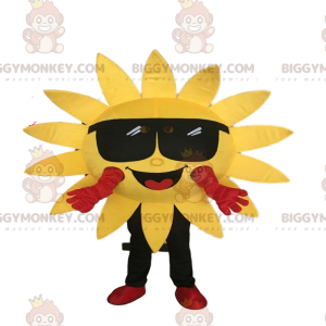 BIGGYMONKEY™ mascot costume yellow sun costume with glasses.