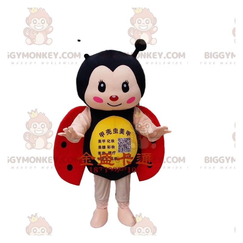 BIGGYMONKEY™ mascotte kostuum lieveheersbeestje kostuum. Rood BIGGYMONKEY™ mascotte kostuum lieveheersbeestje kostuum. Rood