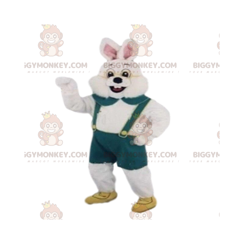 Traje de mascote de coelho branco BIGGYMONKEY™ com macacão Traje de mascote de coelho branco BIGGYMONKEY™ com macacão