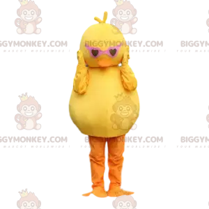 Fato de mascote canário BIGGYMONKEY™ com óculos. fantasia de