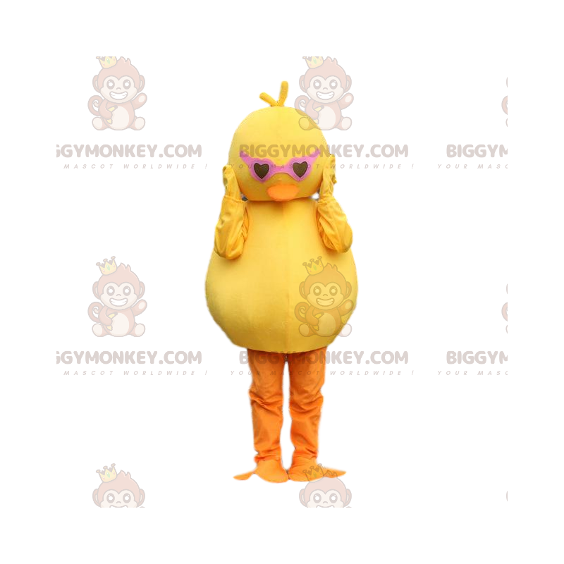Costume de mascotte BIGGYMONKEY™ canari avec des lunettes. Costume de mascotte BIGGYMONKEY™ canari avec des lunettes.