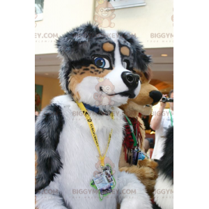 Costume de mascotte BIGGYMONKEY™ de chien gris marron et blanc