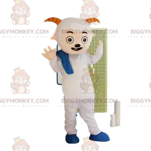 BIGGYMONKEY™ white goat, ram mascot costume. costume, farm