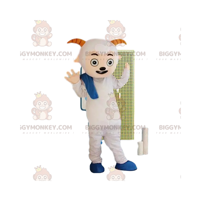 BIGGYMONKEY™ white goat, ram mascot costume. costume, farm