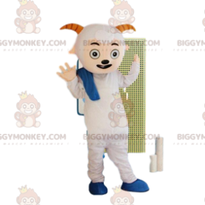 BIGGYMONKEY™ white goat, ram mascot costume. costume, farm
