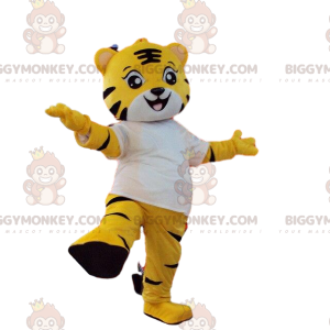 Kostým maskota BIGGYMONKEY™ žlutého a bílého tygra. Kostým