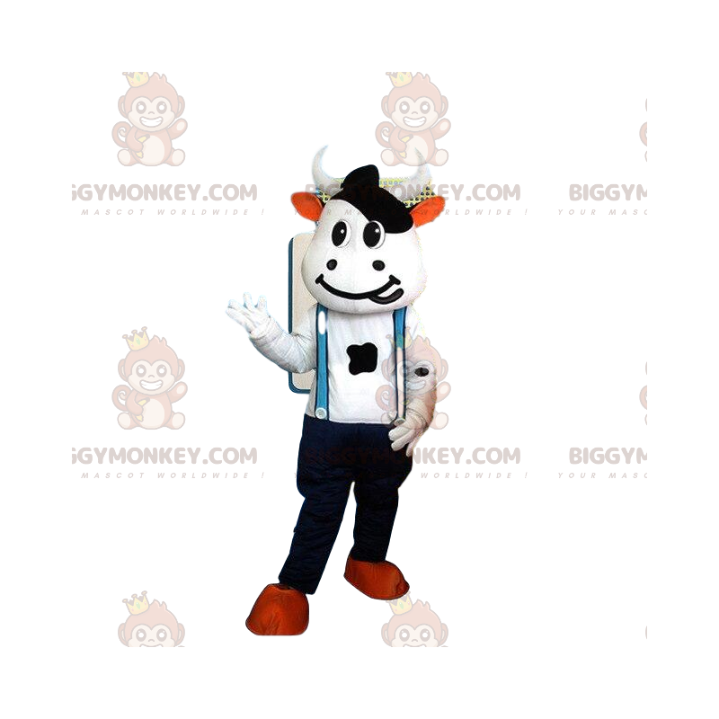 Disfraz de mascota BIGGYMONKEY™ disfraz de vaca blanca y negra Disfraz de mascota BIGGYMONKEY™ disfraz de vaca blanca y negra