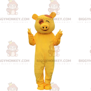 BIGGYMONKEY™ pig mascot costume yellow pig costume. pig costume